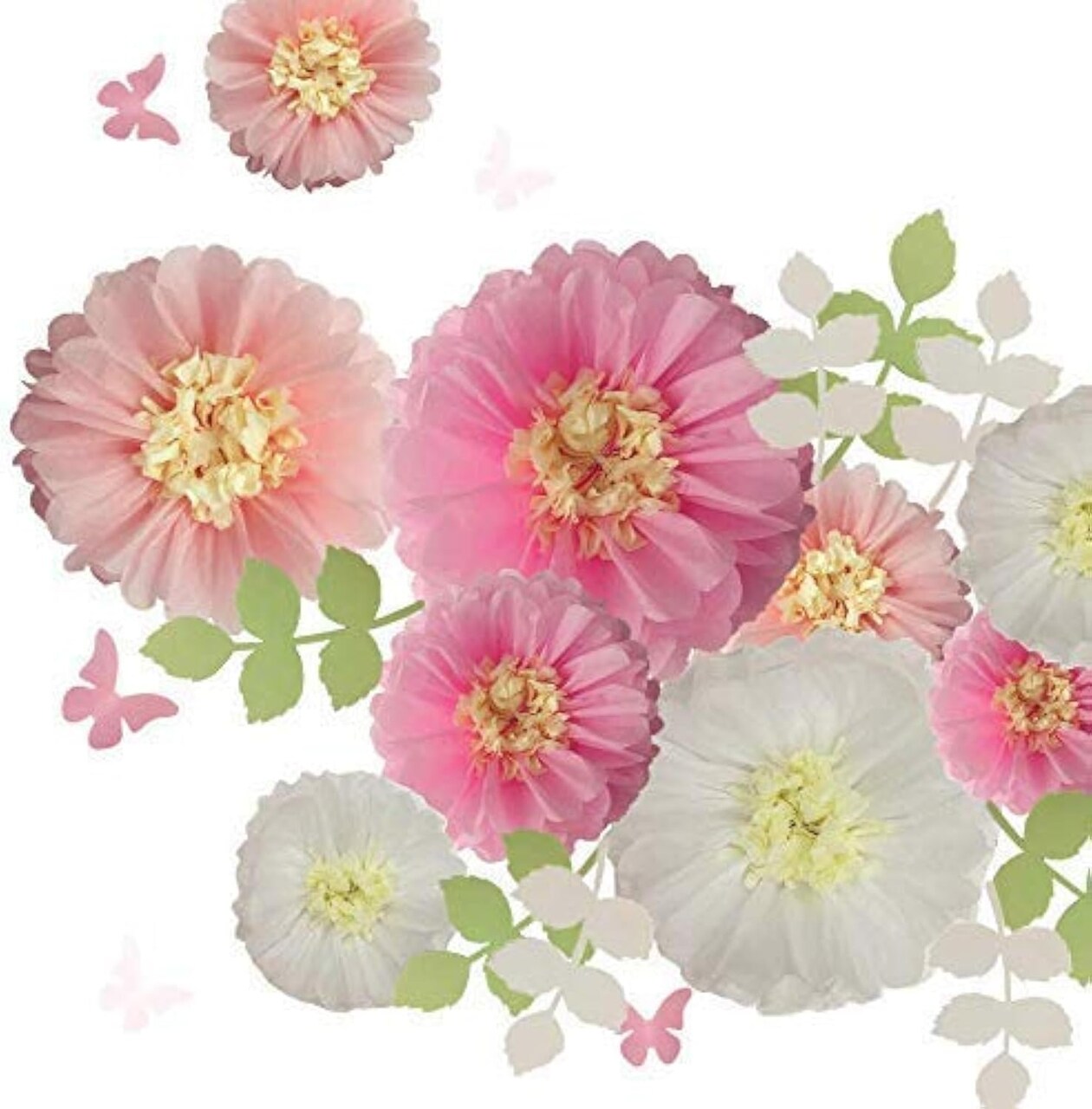 Tissue Paper Chrysanth Flowers with Butterfly(white light pink pink)